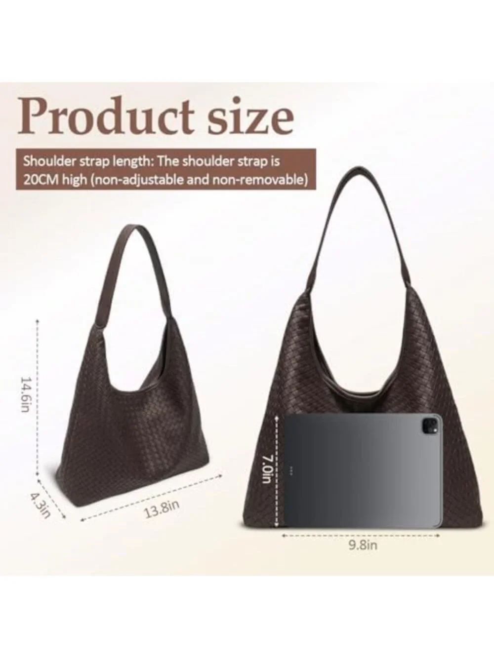 Large Slouchy Vegan Leather Hobo Tote Bag - Woven Textured Purse for Women